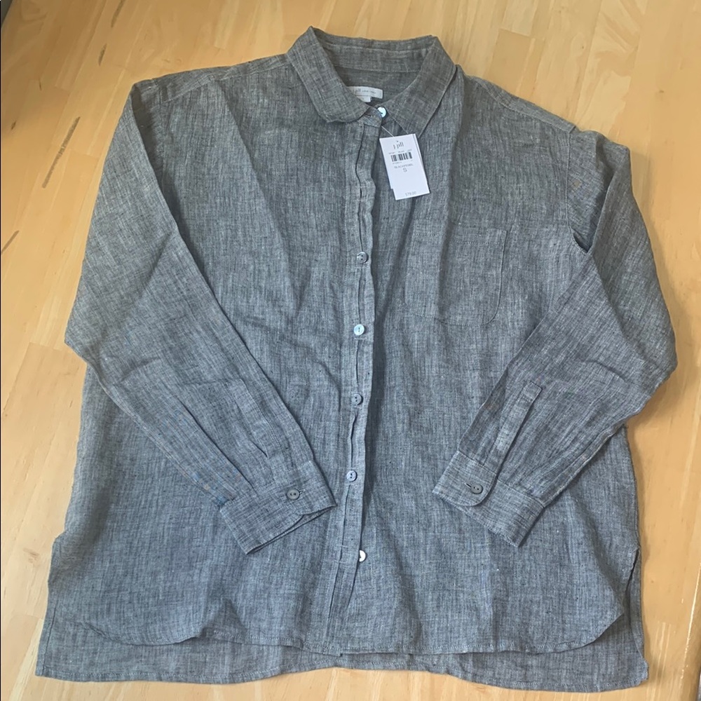 NWT J. Jill Love Linen Heather Gray Long Sleeve Button Down Shirt Size S